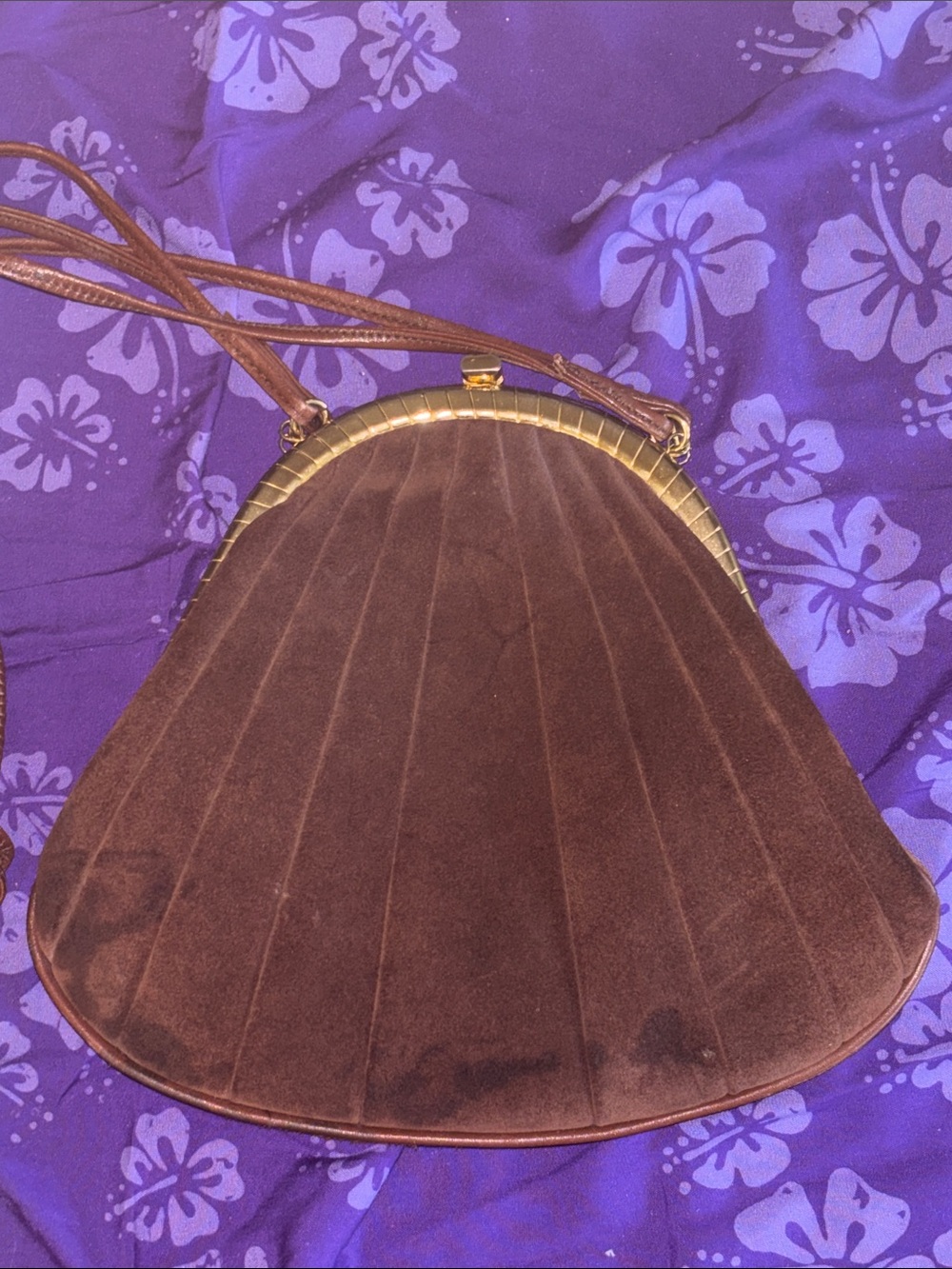 1960’s brown suede fan bag purse made in Spain